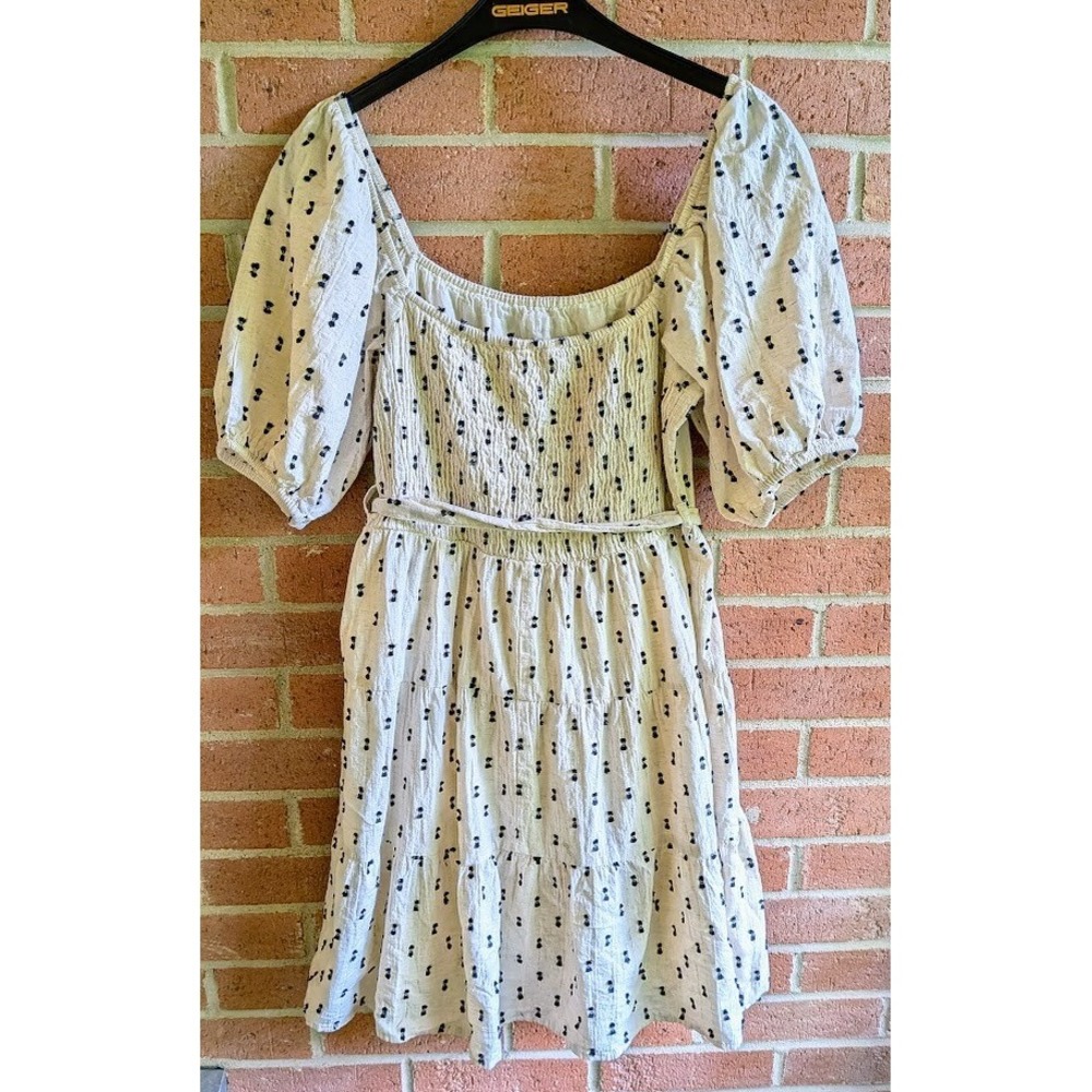 Tiered Dress L Linen Blend Peasant Milkmaid Cottagecore Feminine Coquette Fairy - Picture 10 of 12